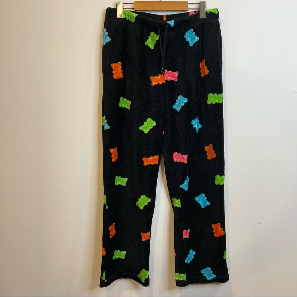 Refuge Fleece Fuzzy Gummy Bear Print Pajama Lounge Pants Black